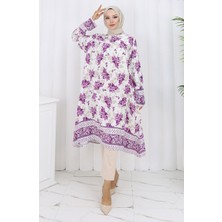 Sefa Merve Viskon Kumaş Desenli Tunik 1013-01 Lila