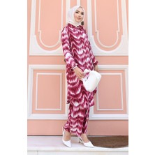 Sefa Merve Viskon Kumaş Tunik Pantolon Ikili Takım 0142-05 Bordo