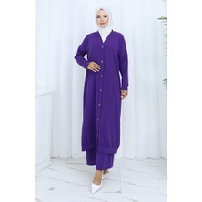 Boydan Düğmeli Hırka Pantolon Ikili Takım 0138-07 Mor