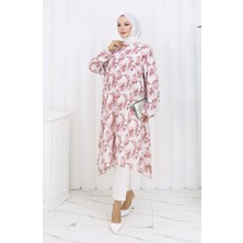 Sefa Merve Desenli Krep Tunik 1014-01 Kahverengi