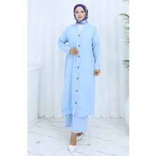 Boydan Düğmeli Hırka Pantolon Ikili Takım 0138-02 Mavi