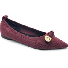 Feles Triko Fiyonk Detaylı Sivri Burun Kadın Babet Ayakkabı