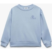 Koton Pamuklu Bisiklet Yaka Baskılı Mavi Kız Çocuk Sweatshirt 6WKG10105AK