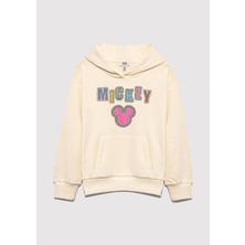 Mavi Mickey Baskılı Kapüşonlu Bej Sweatshirt 7S10141-70072