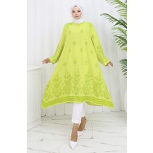 Desenli Tunik 1012-02 Yağ Yeşili