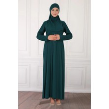 Fermuarlı Tek Parça Kaymaz Başörtülü Pratik Namaz Elbisesi