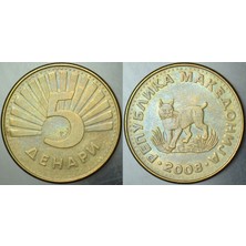 Makedonya 5 Denar 2008 Balkan Vaşağı Temalı.