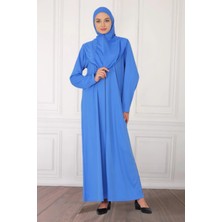 Fermuarlı Tek Parça Kaymaz Başörtülü Pratik Namaz Elbisesi