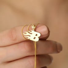 Nox Jewelry 925 Ayar Gümüş Altın Kaplama Alev Detaylı Harf Kolye – Kişiye Özel - CN00101
