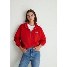 Mavi Mavi Logo Baskılı Yarı Fermuarlı Kırmızı Sweatshirt 1S10179-86417