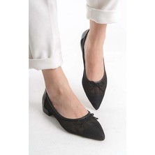 Feles Dantel Fiyonk Detaylı Sivri Burun Kadın Babet Ayakkabı