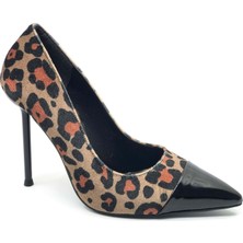 Feles Ince Topuklu Leopar Desenli Stiletto Kadın Ayakkabı