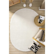 Beyaz Oval Dokuma Halı Salon Oturma Odası Yatak Odası Koridor Yolluk Halısı Beyaz Oval