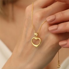 Nox Jewelry 14 Ayar mikron Kaplama Açık Kalp Gold Kolye – Zarif ve Şık Günlük Kadın Kolyesi - CN00103