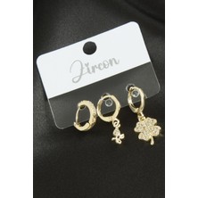 3 Adet Yonca Zirkon Taşlı Küpe