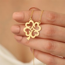 Nox Jewelry 14 Ayar Altın Kaplama Dört Yapraklı Şans Simgeli Yonca Gümüş Kolye - CN00106
