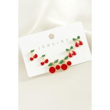 6 Adet Kiraz Mineli Metal Küpe