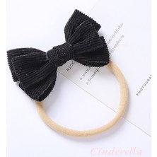 Yumuşak Rahat Çizgili Fiyonklu Bebek Bandana Siyah - Kız Çocuk Kurdeleli Yenidoğan Saç Bandanası