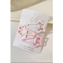 3'lü Büyük Mat Soft Pembe Renkli Kayan Yıldız Çıt Çıt Toka Seti 5.2 cm - Çocuk Çıtçıt Yan Saç Tokası