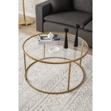 Dekopratik Berlin Orta Sehpa – Temperli Cam Üst, Altın Sarı Metal Ayak, Minimalist Tasarım, 80x80x45 cm, Salon Dekoruna Uyumlu