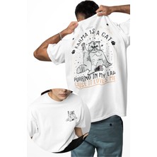 Unisex Karma Is A Cat Sırt Baskılı Tişört, Oversize Taylor Swift Temalı Bisiklet Yaka T-Shirt