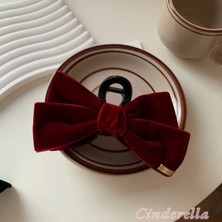 Lovedays Mat Kadife Kumaş Büyük Boy Fiyonk Model Kadın Mandal Toka Bordo - Mandallı Saç Topuz Tokası