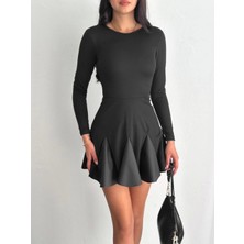 Eteği Kloş Crep Mini Elbise S1267