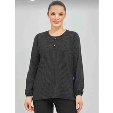 Döne Gözübek Kadın Giyim Siyah Uzun Kollu Puantiyeli Likralı Pamuklu Kışlık Anne Penyesi