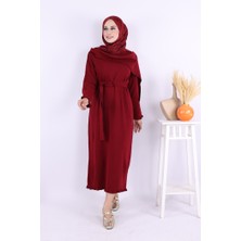 Omuzda Apolet Fırfırlı Triko Elbise 17030 Bordo