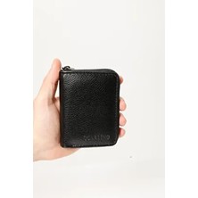 Fjellor Erkek Siyah Vegan Deri Dikey Fermuarlı Kartlık ve Cüzdan