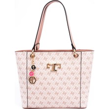 Silver & Polo Silver Polo Pembe - Somon Monogram Kadın Omuz Çantası SP1176