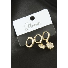 3 Adet Kelebek Yonca Zirkon Taşlı Küpe