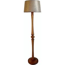 Lambada Torna Ayaklı Masif Lambader Bej Keten Açık Ceviz Ahşap Malzeme ile Şık Tasarım