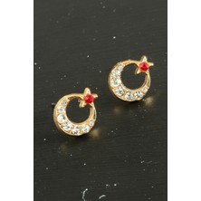 Ay Yıldız Taşlı Minik Küpe