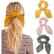 3'lü Fularlı Saç Lastiği - Scrunchie Kadın Fularlı Simit Toka Lastikli Saç Aksesuarı Renk-4