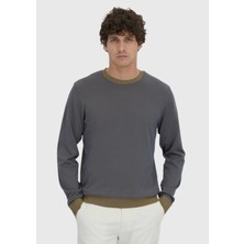 Gri Bisiklet Yaka Düz Sweatshırt