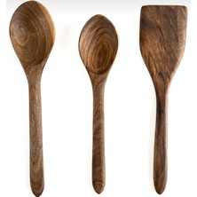 Ceviz Ağacı El Yapımı Tahta Kaşık ve Spatula Seti 30 Cm.