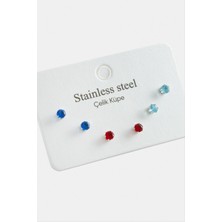 6 Adet Yuvarlak Zirkon Tek Taşlı Çelik Küpe