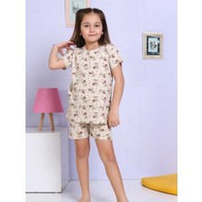 Minykids Ayıcık Desenli Şortlu Ekru Pijama Takımı