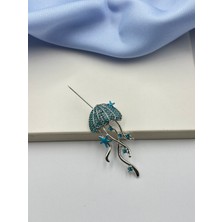 Mavi Taşlı Deniz Anası Konseptli Broş Yaka Iğnesi