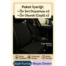 Opel Corsa D Van 2006-2014 Uyumlu Kumaş Oto Koltuk Minderi Ergonomik Kapitone 2'li Siyah Beyaz