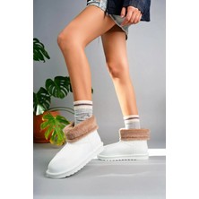 Kazax Mordi Beyaz Oval Burunlu Su Geçirmez Içi Kürklü  Bot