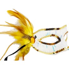 Altın Yandan Tüylü Pul Payet Parti Maskesi