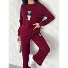 Teddy Nakışlı Modal Fgeniş Paça Eşofman Takım