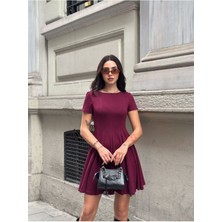 Modal Kumaş Volanlı Bordo Elbise