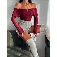 Omuz Detaylı Bordo Bluz