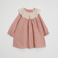 Kız Çocuk Yakalı Müslin Kumaş Elbise