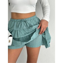 Flamlı Keten Kumaş Şort Etek