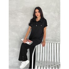 Düğmeli Polo Yaka Paça Yırtmaçlı Modal Kumaş Kısakol Eşofman Takım