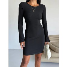 Prenses Kol Esnek Kumaş Elbise Siyah F2334